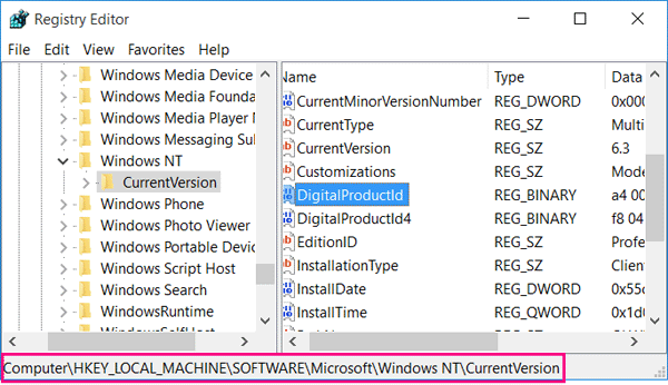 look at windows 10 license key number