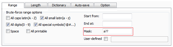 mask attack to unlock a rar archive