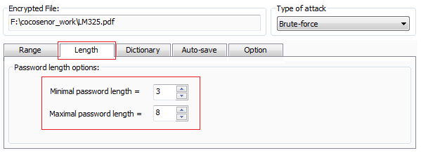 set minimal length and maximal length of password