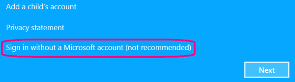 sign in without microsoft account
