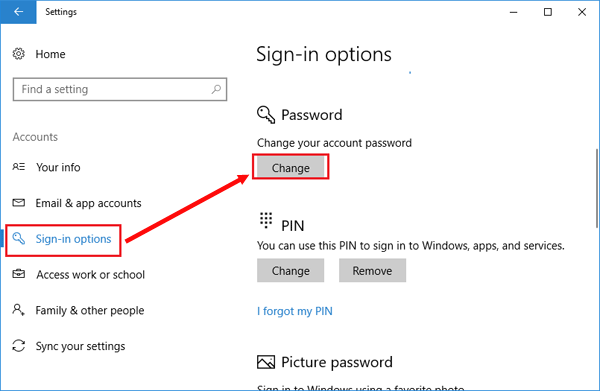 change local account password