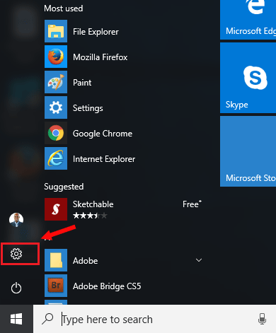 open settings on windows 10