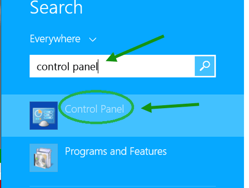 search control panel