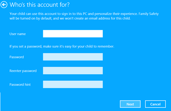 create a user account for your child