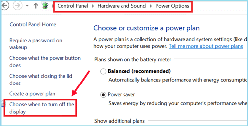 choose when to turn off display