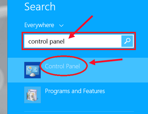 search control panel