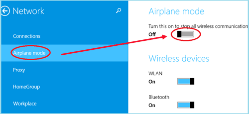 turn on airplane mode