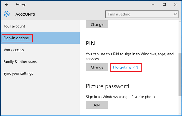 forgot surface pin code