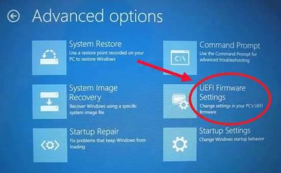 tap on UEFI firmware settings