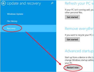 tap on recovery on surface