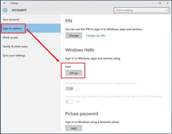 set up face recognition on surface book