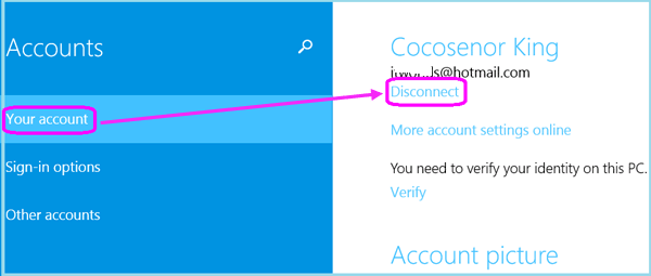 disconnect microsoft account
