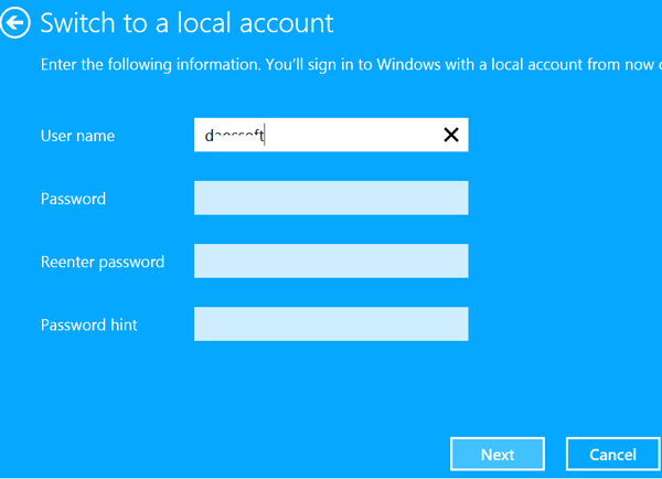 switch to a local account