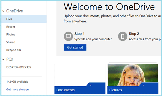onedrive on web page
