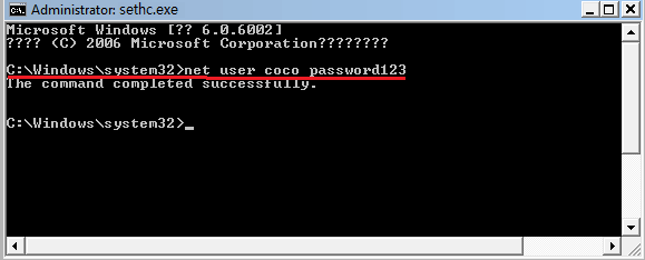 reset windows vista password with command
