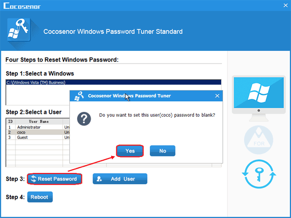 set vista password to blank