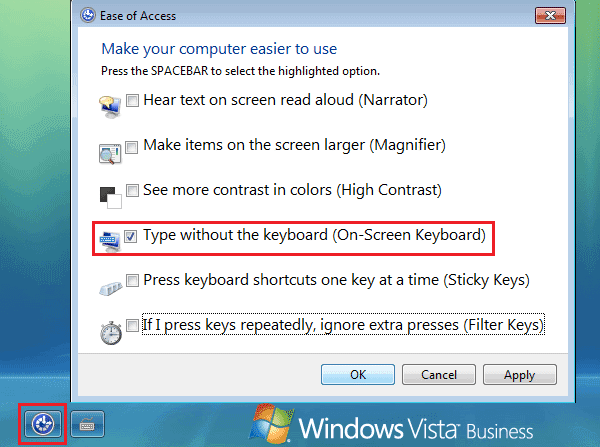 come modificare la password in cucina Windows Vista