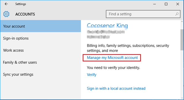 manage microsoft account