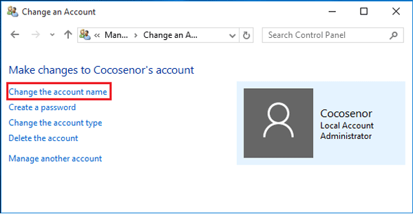 how do i change name microsoft account on windows 10