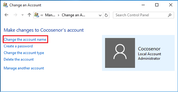 select change the account name