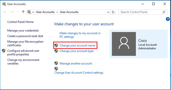 change administrator account on windows 10