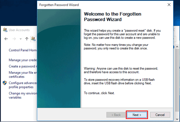 forgotten password wizard