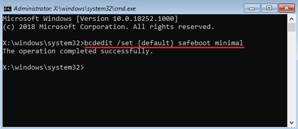 enable safe mode from command prompt