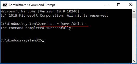 delete admin account with cmd
