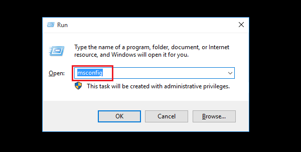 type in msconfig in open box