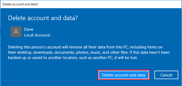 delete account and data