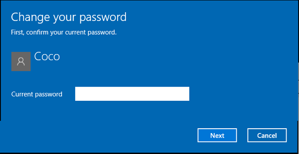 type in current password