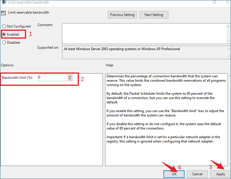 set bandwidth limit to zero