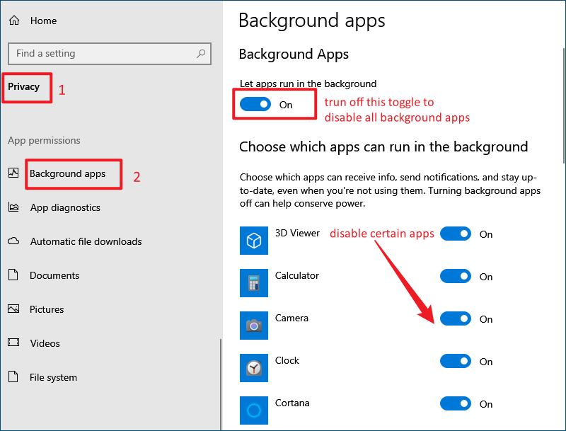 turn off background apps