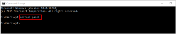 type control  panel in the command prompt