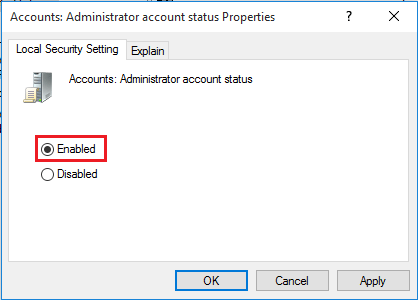 enable administrator account