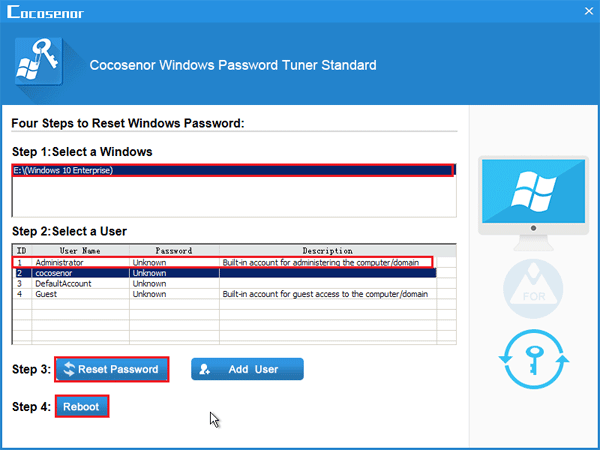 reset administrator account password