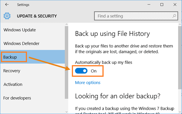 back up using file history