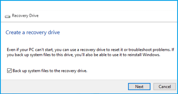 create a recovery drive