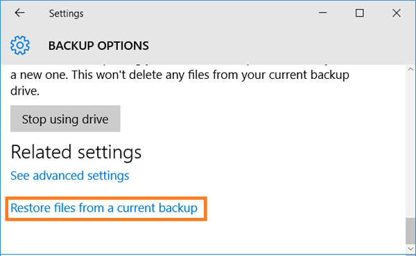 restore files from current backup