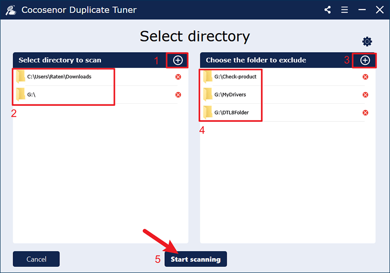 select folders to scan