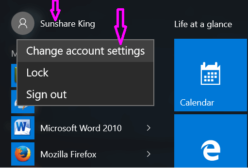 select change account settings