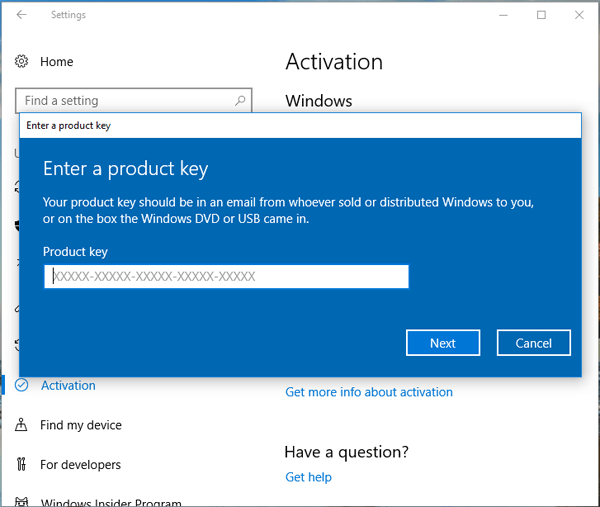 enter product key