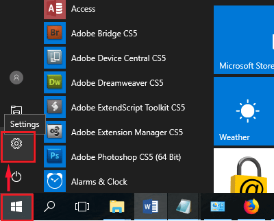 open settings on windows 10