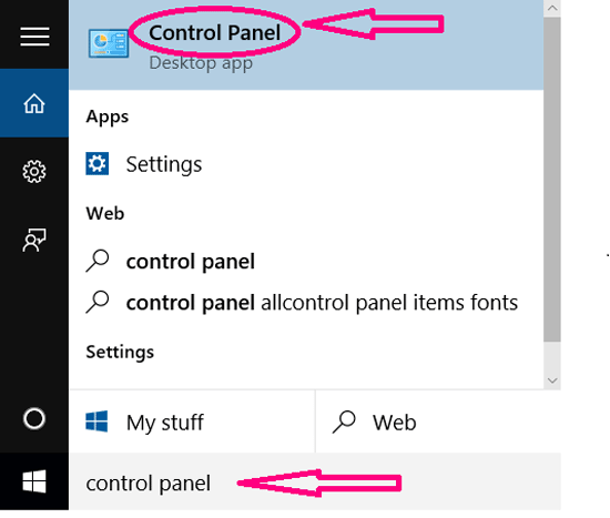 search control panel