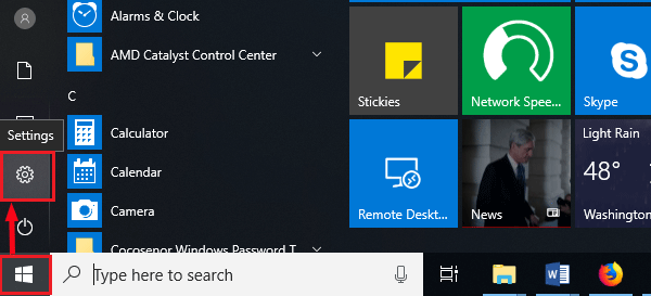 open settings on windows 10