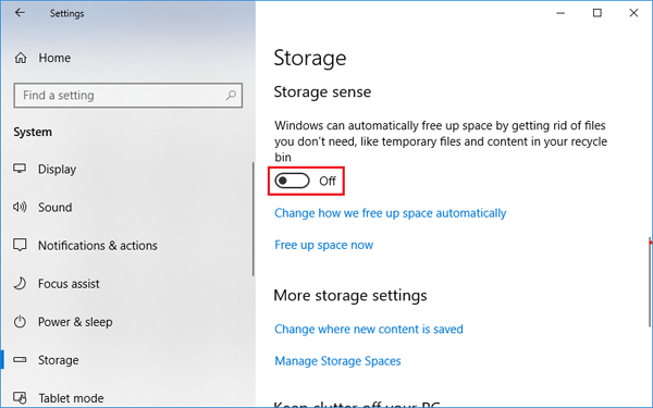 turn on storage sense