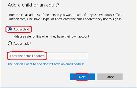 select add a child