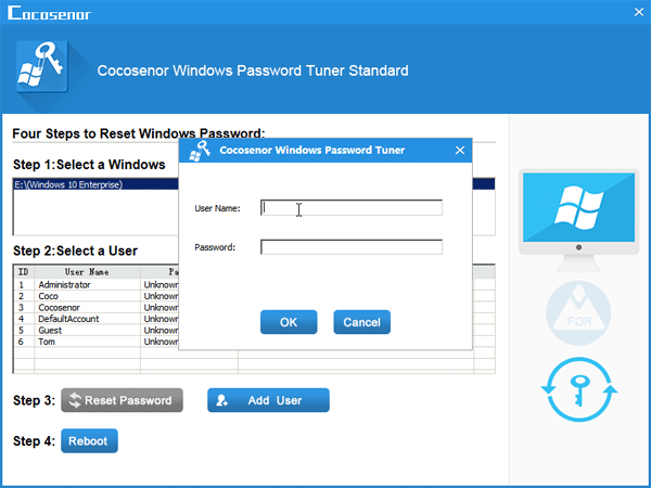 enter user name and password