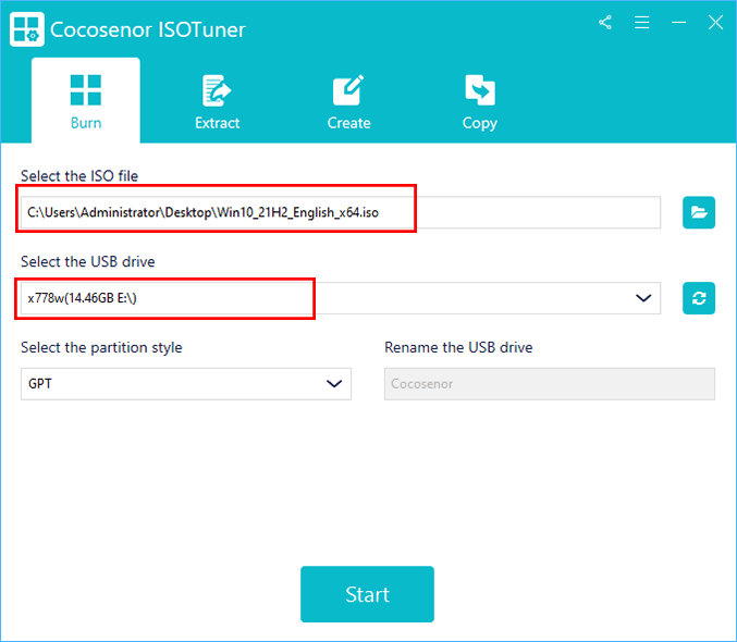 select ISO file and usb drive