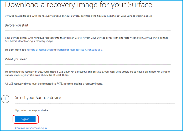 download recovery image for surface